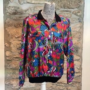 Lee Lauren Vintage Floral Print Button Front Bomber Jacket